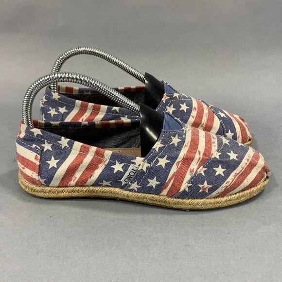 Toms Women's Size 6.5 Classic Canvas American Flag Flats - Picture 1 of 10